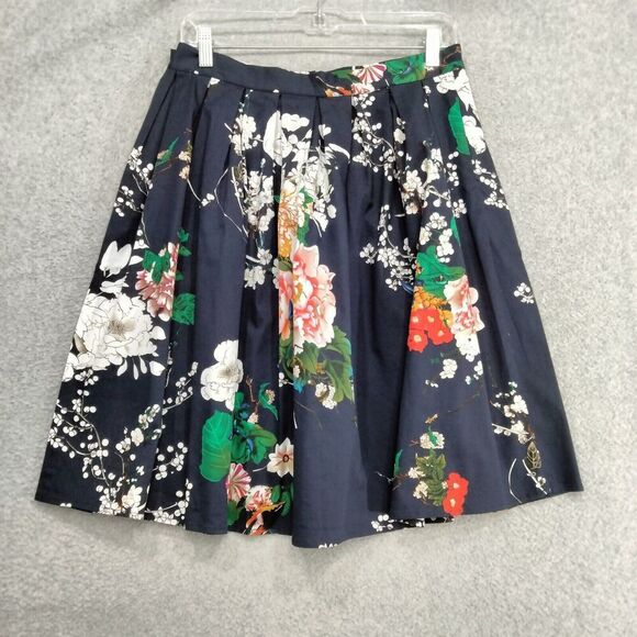 Grace Karin A-Line Skirt Womens Size M Navy Blue Floral Pleated Short Stretch - Picture 6 of 11